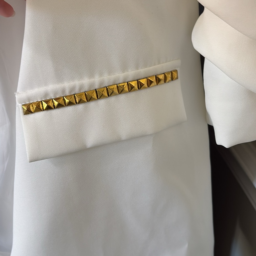 *Elegant Embellished White Blazer Jacket w Queen Bee Beaded Design Shawl Lapel - Picture 12 of 16